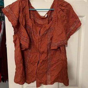 Oversized Clip-Dot Crochet-Lace Button-Front Blouse- Old Navy